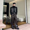 Herrspårar män Autumn Winter Splice Leather Set Korean Streetwear Loose Casual Vintage Short Jacke Wide Leg Baggy Pants Suits Man Man