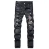 Trendy Black Stretch Skinny Men's Jeans Spring Autumn Ripped Patch Streetwear Slim Fit Holes Punk Denim Cotton Pants