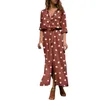 Robes décontractées Mode Polka Dot Imprimer Bureau Trajet Maxi Robe Femme Élégant Bouton Fente Longue Chemise Fluide Business Robes