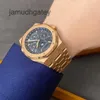 AP Swiss Relógios de pulso de luxo Royal Ap Oak Series 26574OR Rose Gold Blue Dial Calendário perpétuo Voltar Transparente Mens Moda Lazer Negócios Sports Machinery Wri