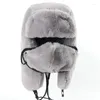 Berets Hohe Qualität Ushanka Hut 2023 Thermo Winter Kunstpelz Frauen Bomber Hüte Warme Rosa Ski Ohrenklappen Maske Sowjetische Russische Kappe