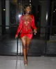 Strålande röd födelsedagsklänning sammet 2024 långa ärmar svarta flickor korta balklänningar cocktail gala party outfit