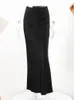 Saias moda cetim preto saia longa para mulheres y2k primavera cintura alta hip pacote saias feminino casual solto saia streetwear 231030