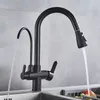 Кухонные смесители матовая черная чистая вода с двойной ручкой и холодным питье