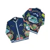 カサブラン22SSサマーファッションシャツライトラグジュアリーダークブルー植物フラワープリントルーズシャツジャケット223p