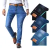 Calças de brim masculinas estilo clássico verão fino negócios casual estiramento magro denim calças luz azul preto masculino 231031