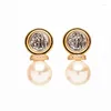 Stud Earrings S925 Sterling Silver Needle Freshwater Pearl For Women Exquisite Carved Apollo Ancient Coin Water Drop