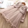 Flickans klänningar Autumn Girls Dresses Children Clothing Jacket Fur Warm Spets Birthday Wedding Party Toddler Casual Vestidos 2-8 R231031