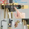 Bathroom Shower Heads Black Gold Digital Thermostatic Faucet Button Control Smart Rainfall Bathtub Mixer Set Bidet Tap 231030