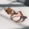 Modeontwerper 4/Klavertje Vier V Goud Vier Gras Nieuw Huis Hoge Editie Lucky Klavertje Vier Serie Ring Vol Diamanten Vrouw Tijgeroog Steen Agaat Natuurlijk