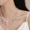 Pendant Necklaces Mewanry Sweet Elegant Necklace For Women Double-layered Pearl Chain Flower Geometric Zircon Wedding Bride Jewelry Gifts
