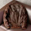 Skórzany sztuczny styl męski oryginalny kurtka Vintage Brown Cowhide Płaszcz Mężczyźni Slim Fashion Biker Asian Size 6xl Factory Drop 231031