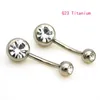 New G23 Titanium Bell Bar Rings Durved 14G Crystal Double Clear Stone Gem Fashion Body Jewelry253Z