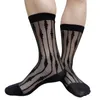 Men's Socks See Through Men Nylon Silk Sexy Sheer Gay Male Formal Dress Suit Stockings Hose Invisible Thin Black