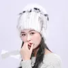 Women's Real Mink Fur Hat Knitted Cap Beanie Winter Warm Outdoor Skull Hat W Fox Ball Pompom