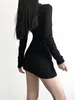 Casual Dresses IAMSURE Solid Furry Trim Bodycon Dress Sexy Slim Zipper Long Sleeve Mini For Women 2023 Autumn Winter Streetwear