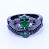 Nuovo anello claddagh Gioielli Birthstone Anelli per fedi nuziali set per donna Anello per feste femminili verde 5A zircone Cz Anello per feste femminili in oro nero279B