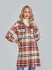 Women's Fur Faux Fur wsevypo Women's Plaid Print Shacket Autumn Casual Long Sleeve Lapel Neck Button Down Casual Jackets Street Loose Flannel Coat 231031