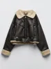 Women's Leather Faux Leather LY VAREY LIN Winter Faux Lamb Fur Leather Short Jacket Women High Street Lapel Zipper Pu Coat with Belt Thick Warm Outwear 231030