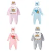 Rompers born Baby Clothes Romper Footies Girl Boy Clothing Print Cute Cartoon Bear Born Hat Bibs Outfit 231031