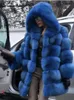 女性のためのレディースファーフェイク秋の冬のコートエレガントジャケット模倣フォックス長袖フード付き高級服ふっくらした合成231031