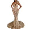 One Shoulder Evening Dresses Fashion Illusion Appique Mermaid Prom Dress Elegant Sweep Train Custom Made Party 가운