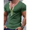 Męskie koszulki moda V Szyjka Koszulka Mężczyzn Casual Lace-Up Tops Summer Męs