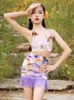 Scen Wear Latin Dance Costumes For Girls Colorful Ice Silk Print Fringe Suit Summer Split Training Dress Chacha DN15674