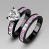 choucong Engagement Pink sapphrie Diamond 10KT Black Gold Filled 2-in-1 Women Wedding band Ring Set Sz 5-11 Gift235Y