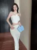 Sukienki robocze Elegancka seksowna klub letnia fold dwuczęściowy zestaw dla kobiet swobodny zbiornik mody upraw top o wysokim talii Bodycon długie spódnica biała garnitur