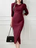 Vestidos casuais moda primavera outono formal irregular envoltório hip vestido mulheres senhoras elegante escritório sólido v-pescoço midi mujer vestidos commute