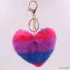 Mobile Phone Chain Color Stripe Imitation Rabbit Hair Love Keychain Fashion Heart-shaped Plush Bag Pendant Creative Car Key Chain R231031