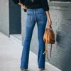 Женские джинсы 2023, женские осенние брюки с высокой талией из эластичного денима, расклешенные брюки, синие брюки, женские расклешенные брюки