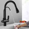 Robinets de cuisine robinet d'eau Pure noir mat double poignée et robinets mélangeurs extractibles pour boissons froides 231030