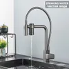 Kitchen Faucets rozin Gun Grey Filter Water Faucet Black Pull Down 2 in 1 Sprayer Brass Drinking Tap 360 Swivel Purification Mixer Taps 231030