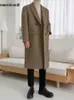 Men's Wool Blends Mauroicardi Autumn Winter Long Warm Camel Black Woolen Coat Men Double Breasted Korean Style Overcoat with Back Slit 231031