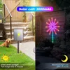 Julekorationer Solar LED Fireworks Lights RGBIC Color Changing Strip Light Music Sync Waterproof Wall Lamp med fjärrkontrolldekor 231030