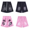 Hellstar designer espumado impressão offset flor casual solto shorts desenhar corda botão de metal esporte quinto calças d2