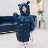 Down Coat Winter Girl Duck Jacket Cartoon Bear Ears Ears Candy Colors Loose Long Children Ytterkläder 2-10 år Kids Parka Outfit