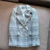 여자 재킷 디자이너 2023 가을/겨울 뉴 대학 스타일 신선한 격자 무늬 디스플레이 흰색 더블 가슴 플립 칼라 슈트 코트 4FBF