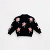 Pullover 27T Floral Embroidered Sweater Cardigan Autumn Girls Clothes Baby Kids Knitwear Long Sleeve Cotton Tops 231030