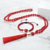 Colar brincos conjunto moda feminina jóias 108 mala rosário atado 6mm vermelho amarelo calcedônia pedra contas pulseira longa borla colares