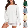 Sweat à capuche pour femmes, haut à manches longues, couleur unie, col ras du cou, surdimensionné, fente latérale, pull ample, épaules tombantes, costume Streetwear