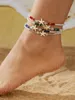 Fußkettchen Boho-Seestern-Muschelperlen-Fußkettchen-Armband am Bein, handgefertigt, geflochtenes Seil, barfuß, für Frauen, Kette, Strandschmuck