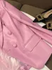 Lautaro Printemps Élégant Court Rose Doux En Cuir PU Blazer À Manches Longues Slim Fit Luxe Vestes pour Femmes Élégant Mode 5xl 231030