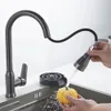 Kitchen Faucets Grey Faucet Single Hole Pull Out Spout Sink Mixer Tap Stream Sprayer Head ChromeBlack 231030