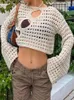 Women's Sweaters Y2K Hollow Out Cropped Knit Smock Top Vintage Loose Distressed Crochet Pullovers Casual Fairycore Chic Crop Cloth