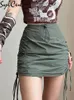 Skirts Sylcue Army Green Retro Pleats All-Match Sexy Mature Self-Cultivation Feminine Street Outing Women'S Short Skirt 231030