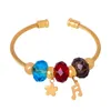 ins stile semplice accessorio di moda multicolore cristallo pietra perline design senso bracciale aperto in acciaio al titanio placcato oro