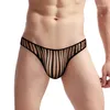 Underpants Sexy Men's Striped Mesh Sheer Transparent Underwear Thong Bulge Pouch Briefs Boxer Shorts And Panties